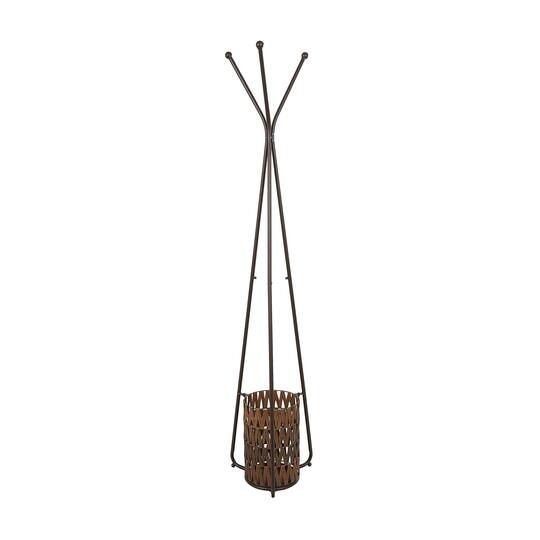 6ft. Brown Metal Geometric 3-Hanger Coat Rack with Basket